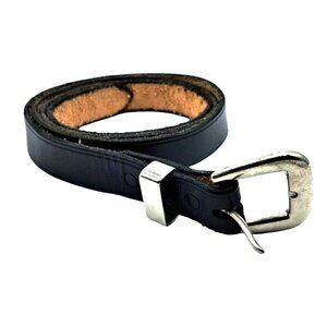 Vintage Orcas Leatherworks Black Leather Belt Size 48 Embossed Orca Snap